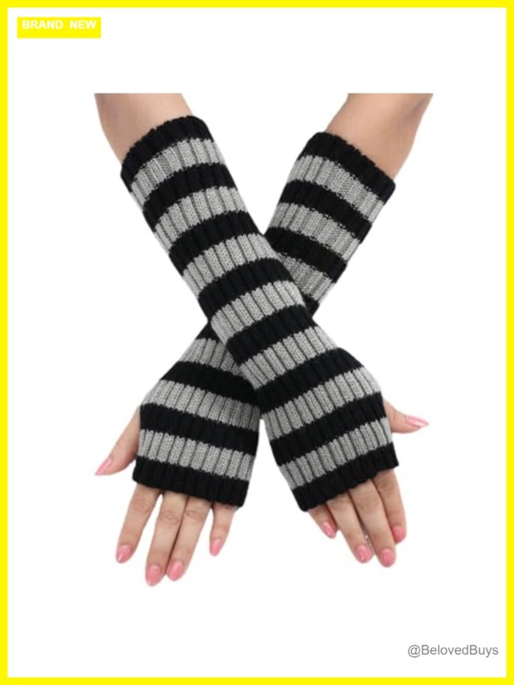 Y2k Striped Long Fingerless Knitted Arm Warmers Acrylic Punk Gothic Alt Emo
